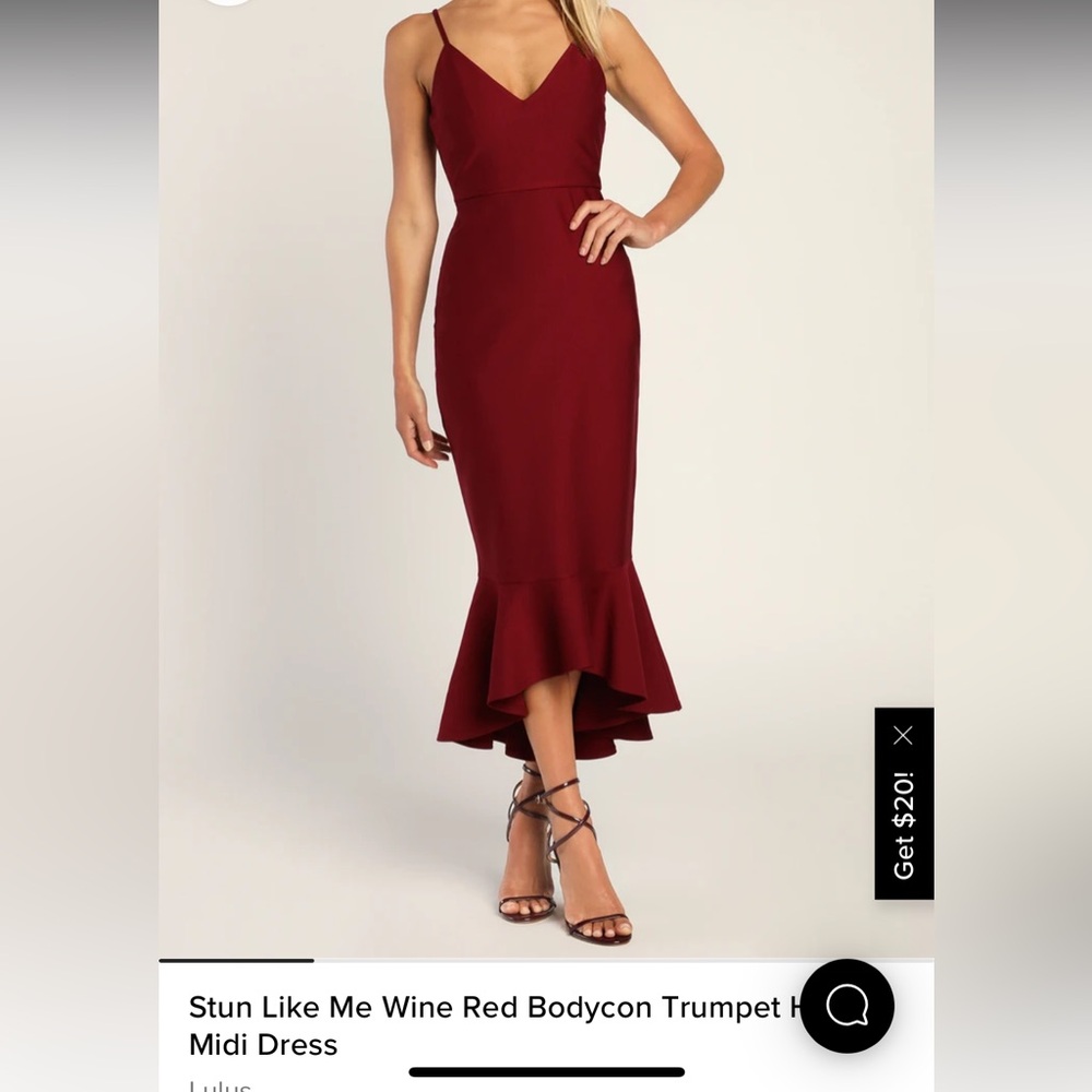 Lulu’s wine red bodycon trumpet hem midi dress